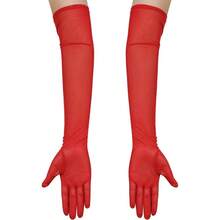Women's Long Stretchy Mesh Tulle Sheer Gloves Costume Wedding Opera Halloween Party 1920's Dance Gloves - 紅色 - 查看 3