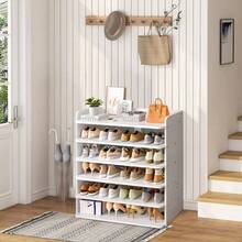 LIVINGANDHOME Living And Home 5-8 Tier Sturdy MDF Shoe Rack White Raised Guardrail Rounded Edges Vertical Storage Organizer For Home Entryway Bedroom Closet - White 82cm W X 26cm D X 88cm H - View 4