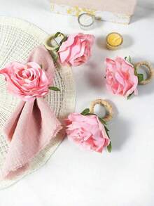 2pcs Elegant Pink Peony Napkin Rings, Imitation Rose Napkin Rings, Applicable For Table Decor, Wedding, Home Dinner, Party, Thanksgiving, Birthday, Romantic Decorations, Special Nights, Anniversary Decorations, Valentine's Day Party Supplies - Multicolor - View 12