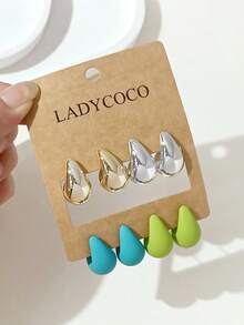 LADYCOCO 4對時尚奢華多色水滴耳環套組，優雅高端耳環套組，適合女性 - 多色F - 查看 6