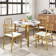 COSTWAY 5 Piece Dining Table Set, Round Kitchen Table & 4 Chairs With Storage Rack & Metal Frame, Modern Space-Saving Dinette Furniture For Dining Room, Breakfast Nook, Apartment, White - White - View 2