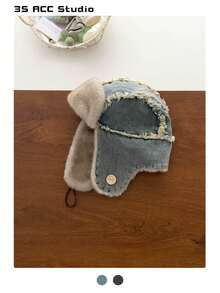 Ushanka de cor sólida minimalista com forro térmico, chapéu de aviador leve e quente com proteção auricular para homens, chapéu de trapper grosso e à prova de vento com lenço para ciclismo ao ar livre e roupas casuais de férias - Chapéu Lei Feng de Cowboy - Visão 13