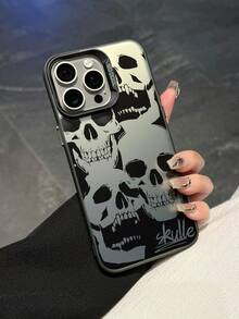 1pc Skull Design Shockproof Anti-Scratch Protective Phone Case, Suitable For Everyday Use And Travelers, Compatible With IPhone XR/11 Pro Max/7P/8P/12 Pro/12 Pro Max/13 Pro/13 Pro Max/14 Pro/14 Pro Max/15 Pro/15 Pro Max/14/15Plus/16E/16 Pro/16 Pro Max/17 Pro/17 Pro Max/Air/SMART8, Galaxy A55/A15/S23/S24/S25 Ultra - Black - View 2