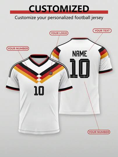 A German Football Team-Style Sports Shirt Specially Designed For The National Teams Of The World Cup, Featuring The National Flag Color Stripes, Is A Sports T-Shirt. It Is Prepared For The 2026 World Cup And Comes With Customized Letters And Names. It Can Be Used As A Gift, A Father's Day Gift, Or A T-Shirt For Celebration.