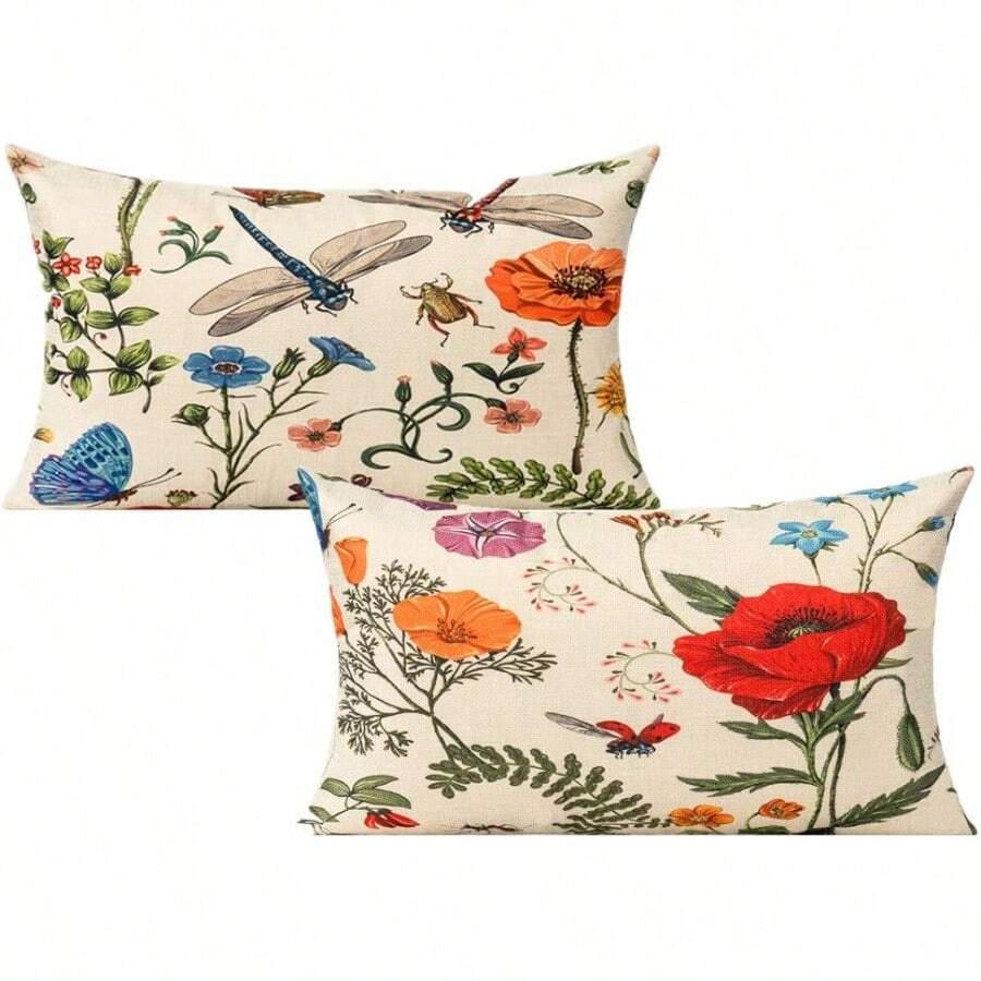 All Smiles 12x20 Lumbar Tow Pillow Covers Set of 2 Outdoor Summer Spring  Flowers Farmhouse Décor Outside Furniture Bench Decorative Cushion Cases for Patio Sofa Couch Chair Bed - Mariposa - Ver 1