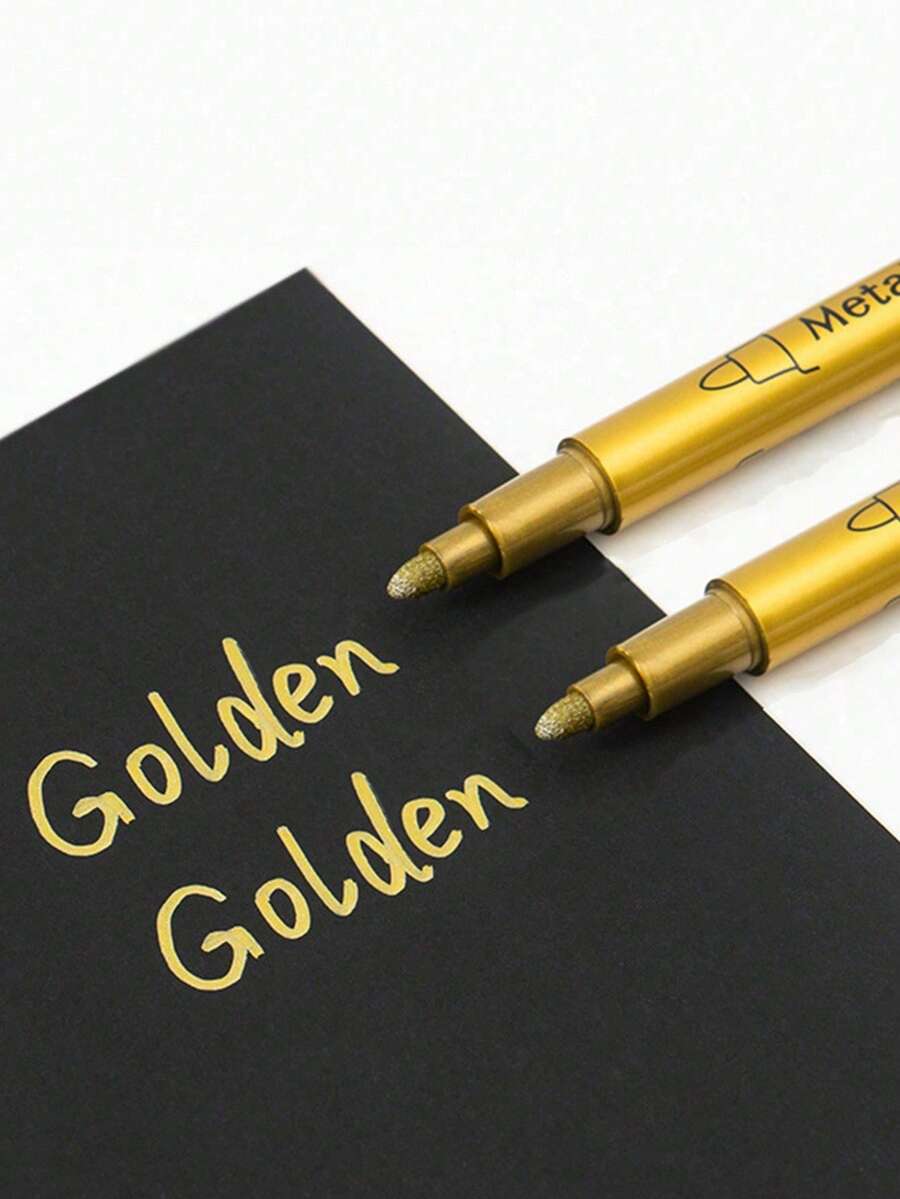 1pc Gold Metallic Marker Pen, Permanent Metal Marker Suitable For Painting, Cards, Writing, Signing, And Crystal Surfaces (Random Style) - Multicolor - View 1