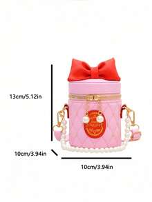 1 pièce Sac à main cylindrique de style princesse avec nœud papillon, design de niche incrusté de diamants et de perles françaises. Sangle d'épaule longue et lisse, confortable. Sac polyvalent de style coréen, convenant pour une utilisation extérieure et quotidienne, idéal comme cadeau pour la famille et les amis. - Sac seau doux - Voir 10