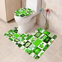 1pc/4pcs St. Patrick's Day Themed Bathroom Set, St. Patrick's Day Leprechaun/Clover/Plaid Shower Curtain Set, Bathroom Divider Curtain With Hooks, Anti-Slip Bathroom Mat Carpet, U-Shaped Toilet Mat, Toilet Seat Cover, Holiday Party Home Bathroom Accessories 4-Piece Curtain Set - Multicolor - View 12