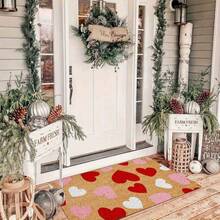 1pc Valentine's Day Heart Welcome Mat - Polyester Mat With Red & Pink Heart Patterns, Beige Background, 0.47inch Sponge Padding For Indoor/Outdoor Entryway, Porch, Or Wedding Decor, Festive Doorway Accent | Seasonal Home Accent - 40*60厘米/15.7*23.6英寸 - 查看 4