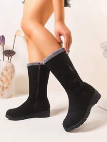 秋冬女款新款休闲保暖内衬保暖靴中筒雪地靴欧美风毛毛靴