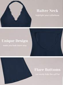 Women's Halter Neck Yoga Jumpsuit Lace Patchwork V Neck Removable Pads Hollow Out Backless, Sleeveless Tummy Control Casual Solid Color High Stretch Workout Utitard One Piece Jumpsuit For Y2K Yoga Gym Sports Dailywear, Ladies Sportswear All Seasons - 藏青 - 查看 5