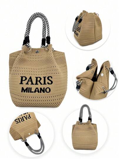 韩式编织水桶包，时尚招财包，针织手提包，单肩包，女士托特包，度假包