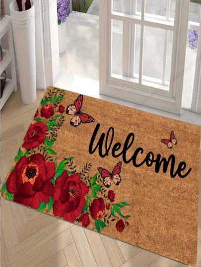 1pc New Bestselling Peony & Butterfly Welcome Doormat - Vibrant Floral Butterfly Pattern - Valentine's Day - Boho - Eid Al-Fitr - Ramadan - Holiday Decor - Daily Decor - Holiday Gift - Entryway Rug - Outdoor Mat - Indoor Mat - Small Rug