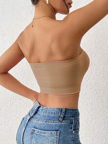 LianShengFa 1pc Seamless Ribbed High Stretch Wireless Yoga Tank Top For Women, Soft, Breathable, Supportive Sports Bra For Fitness, Can Be Worn As Outerwear - Apricot - View 3