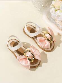 1 Pair Children's Pink Bow Gold Buckle Decor Hook And Loop Sandals - Comfortable And Versatile, Ideal For Shopping, Daily Wear, Parties, And Summer Trips. Fashionable, Casual, And Comfortable Girls Sandals - Pink - View 5