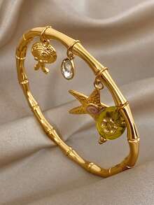 Bộ vòng tay sang trọng mạ vàng 18K bằng thép không gỉ, đính đá Zirconia, kiểu dáng Bohemia dành cho nữ, mặt dây chuyền hình sao biển, tre và rùa biển, quà tặng thanh lịch cho mẹ, trang sức mùa đông, lễ hội, đám cưới, dạ hội/tiệc tùng/phụ kiện hàng ngày, quà tặng kỷ niệm, ngày Valentine, trang sức Boho, quà sinh nhật, quà tặng cho phù dâu. - Nhiều màu - Xem 10