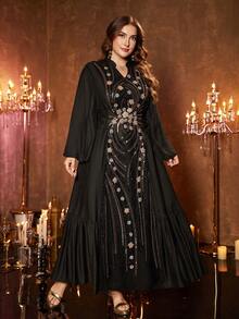 UNITHORSE 女士 V 领长袖系带针织晚礼服 [随机裁剪] - 黑色 - 查看 6