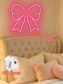 9.45 Inch Customized Cute Butterfly Name Neon Light Christmas Decor For Girls Room, Pink Bow Neon Light Home Decor, Personalized Birthday Christmas Decorative Gift