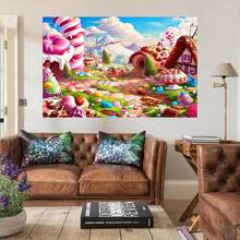 1pc Dreamy Candy Landscape Background, Ice Cream, Sweets, Lollipop Photography Backdrop, Birthday Party Decoration Banner Prop - Multicolor - View 5