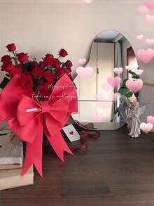 1pc 50/70cm Vibrant Red (Pink Optional) Easy-To-Assemble DIY Bow Decor Set - Creative Handmade Holiday Decoration, Versatile Use For Christmas/Christmas Tree, Wedding Arch/Reception Decor, Valentine's Day/Graduation/Birthday Party Entrance/Wall Indoor/Outdoor Home Decor - Multicolor - View 3