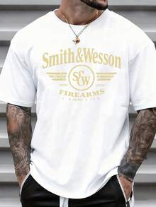 Smith And Wesson Firearms Logo T Shirt White Men's Casual Streetwear Graphic Tee With Gold Print Design For Everyday Wear And Gifting - trắng - Xem 1
