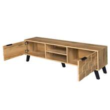 Modern TV Unit With 2 Doors And 2 Open Compartments – 160.5 X 35.5 X 45 Cm - Wood Color + Particleboard - View 10