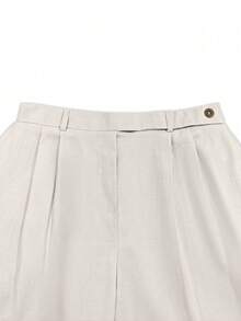 Plus Size Ankle Pants, Solid Color Ruched Slant Pocket Slim Fit Trousers, Fashionable Design Elegant Style, Suitable For Commuting, Office, Dating, Wedding, Christmas, Chinese New Year - Apricot - View 7