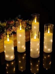 2/3/5 piezas Velas LED sin llama, Luces de cuerda envueltas con control remoto, Crea un ambiente romántico, Adecuado para decoración del hogar, decoración de bodas, decoración de mesa, decoración de vacaciones, decoración de fiestas - transparente - Ver 5