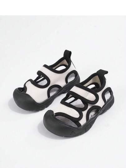 1双幼儿男童双色时尚简约镂空网面透气经典低帮休闲网鞋，适合春夏户外活动