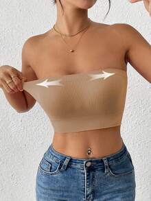 LianShengFa 1pc Seamless Ribbed High Stretch Wireless Yoga Tank Top For Women, Soft, Breathable, Supportive Sports Bra For Fitness, Can Be Worn As Outerwear - Apricot - View 5