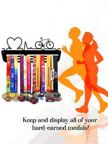 1pc Outdoor Sports Mountain Bike Racing Medal Display Rack, Metal Wall Decor Storage Rack, Athlete Gift - Black - View 7