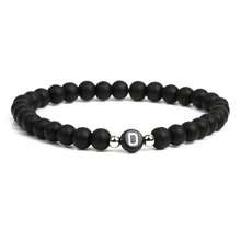 6mm Black Matte Stone Beaded Bracelet, 26 English Letter Charm Bracelet, Unisex - Bracelet - View 7