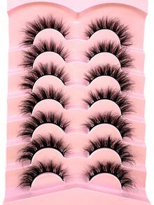 7 Pairs Half Lashes Cat Eye False Eyelashes Manga Eyelashes Short Soft 3d Faux Mink Eyelashes Natural Makeup,Gift For Women & Girl,7mm-16mm,False Eyelashes Natural,Ultra-Light,Long-Lasting,Enlarged Double Eye,Handmade,Soft,Skin-Friendly,Individual Lashes,Cat Eye Lashes,Professional,For Women-808 - 黑色 - 查看 4