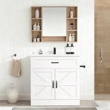 31" Bathroom Vanity With Sink, Farmhouse Bathroom Vanity Cabinet With Drawer & 2 Barn Doors, Metal Handles Black/ White - trắng - Xem 1
