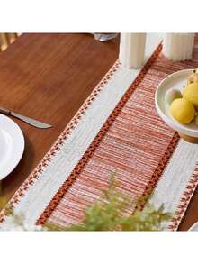 Nordischer Boho gestreifter Tischläufer: handgewebt mit Quasten, geeignet für Esstische, runde Couchtische und rustikale Heimdekoration, perfekt für Hochzeitsempfänge, Outdoor-Partys und Valentinstag-Dekorationen. Das rechteckige Design passt zur Heim- und Esszimmer-Dekoration, kann als Tischmitte für die Küche, dekoratives Tischzubehör und Landhausstil-Dekoration verwendet werden. Wunderschön gewebt, strapazierfähiger Stoff. - Rot - Übersicht 5