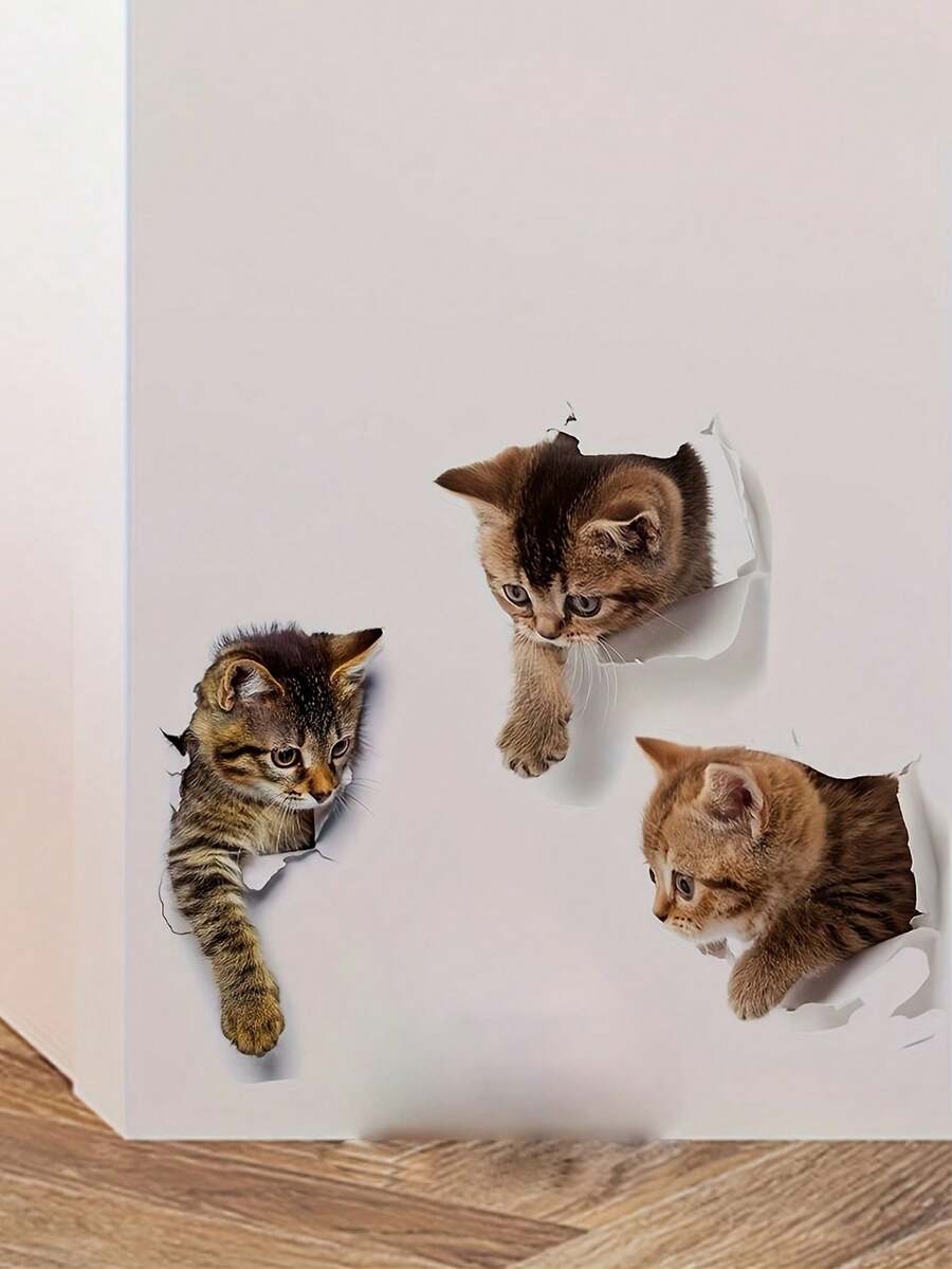 1 pieza Adhesivo de pared de gato de PVC removible y resistente al agua, adecuado para decoración del hogar y la habitación - Multicolor - Ver 1