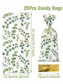 25/50/100个装绿色叶子礼品袋，塑料礼品包装袋，适用于生日、婴儿派对、各种活动、DIY礼品包装、派对回礼包装、生日派对塑料袋、派对回礼，非常适合婚礼、生日、婴儿派对、新娘派对、暑假等场合。 - 綠色樹葉 - 查看 9