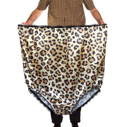 1pc Oversized Funny Underwear Gag Gift, Leopard Print With Black Lace Trim, Adult Joke Gift, Extra Large Hilarious Novelty Granny Panties, Brings Laughter And Party Fun