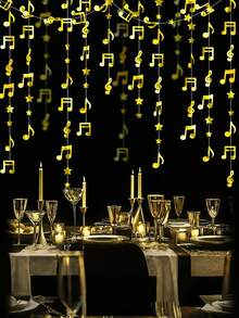 1 Bộ, Dây cờ treo hình nốt nhạc và ngôi sao kèm dải giấy kim tuyến lấp lánh, trang trí chủ đề âm nhạc đã được xâu sẵn - Thích hợp cho đám cưới, buổi hòa nhạc, tiệc sinh nhật và nhiều sự kiện khác như năm mới, Lễ tình nhân, tiệc tùng. - Nhiều màu - Xem 7