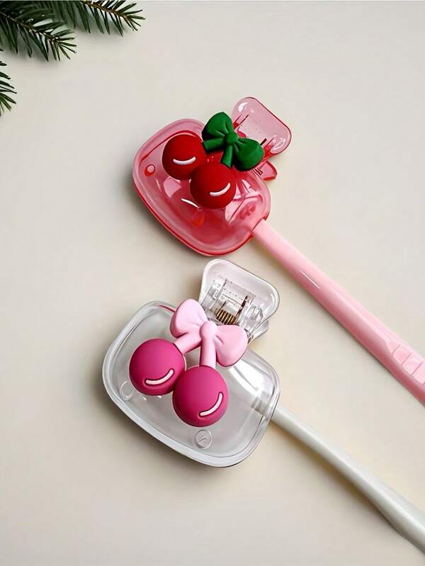 2pcs Cherry Pattern Portable Toothbrush Case, Cute Cherry Design, Transparent White And Transparent Red Color, Travel Toothbrush Storage Box, Portable Toothbrush Head Protector Clip, Toothbrush Storage Clip, Toothbrush Protective Cover, Protect Toothbrush Head, Portable Design Easy To Carry, Anti-Dust Toothbrush Head Cover, Travel Essential, Best Gift For Lover, Friend, Family, Teacher, Travel Enthusiast, Necessary For Home And Dormitory.