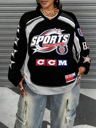 New Street Sports Sweater In Autumn And Winter, Suitable For Music Festivals, Concerts, Stage And Stage Performances, Daily Travel, Basic Versatile, Easter, Western Style, Nomadic Style. Birthday Party, Graduation Ceremony, Back-To-School Season, Student Dress, Leisure, Cruise, Beach And Other Scenes, Alphanumeric Printing, Loose Contrast Long-Sleeved Sweater, Suitable For Going Out To Wear.