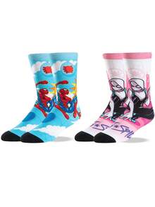 Marvel 9/6/3/1 Pair Comfortable Men's Super Hero Socks - Soft, Breathable, Good Elasticity, Moisture-Wicking, Stylish - Perfect For Gifting, Parties, Daily Wear And Casual Occasions. , Spider-Gwen, Suitable For All Seasons. - Multicolor - View 2