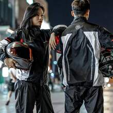 Impermeable Motociclista Refleante con Capuca Desmontable a CalidadTrae de a Motocicl con Cubia  Zapato para ore y Muer - Blancoynegro - Ver 2