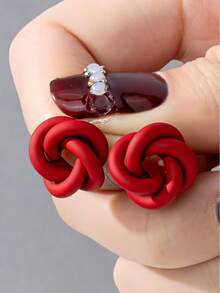 1 Pair Fashionable Minimalist Knot Twist Stud Earrings, Red & Black Vintage Geometric Earrings, Suitable As Gift For Friends Or Date - Multicolor - View 6