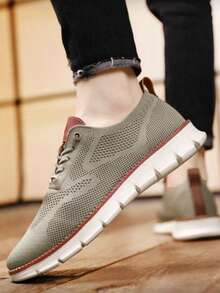 男士新款轻便透气网面休闲鞋，卡其色，时尚舒适大码男士乐福鞋