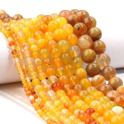 1pc Natural Yellow Striped Agate Stone Beads 4/6/8/10/12mm, High Quality Jewelry Making DIY Craft Supplies For Bracelet, Necklace, Pendant, Decoration