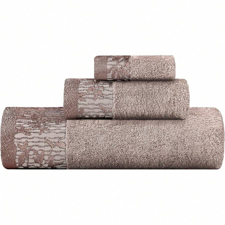 SUPERIOR Juego de Toallas de algodón de 3 Piezas, Borde Floral Jacquard Dobby, Felpa de Secado rápido, baño Decorativo, Ducha, baño, Incluye 1 Cuerpo, 1 Mano, 1 Toalla de Rostro, colección Wisteria, - turquesa - Ver 1