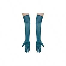 Women's Long Stretchy Mesh Tulle Sheer Gloves Costume Wedding Opera Halloween Party 1920's Dance Gloves - Teal - 查看 1