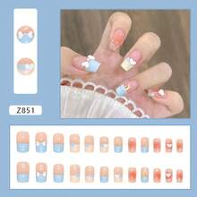 4 Boxes 96Pcs Short Squoval Press On Nails 24PCS Polka Dot Moon Heart Butterfly French Press On Nails, Short Oval False Nails With Cute & Romantic Design, Easy Apply Removable Fake Nails For Women, Girls & Teens, Spring Summer Daily, Date, Party Manicure Set.Nail Supplies,Nails Press On,Nail Kit,Christmas Nails,Valentine's Day. - 藍色327 - 查看 2