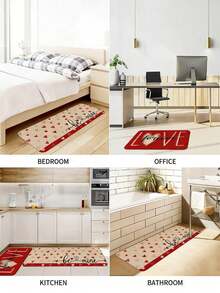 1 件情人节装饰厨房地毯，饰有心形和爱心文字图案，防滑且可水洗，采用毛绒材质，适用于卧室、客厅、餐厅、厨房、浴室和玄关。 - 彩色 - 查看 9